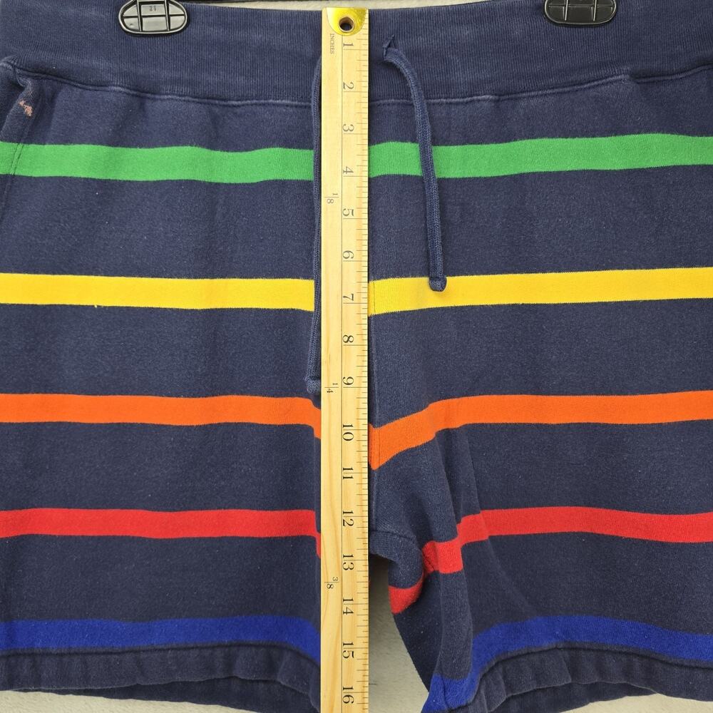 Polo Ralph Lauren Fleece Shorts Mens Large Navy Blue 7" Striped FLAWS - Picture 12 of 13